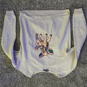American Eagle Outfitters Light Gray Crewneck Sweater with Sequin Deer Detail
